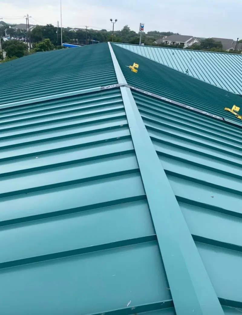 Green commercial metal roof ridge and valley for Metal Roof Repair in Somerton